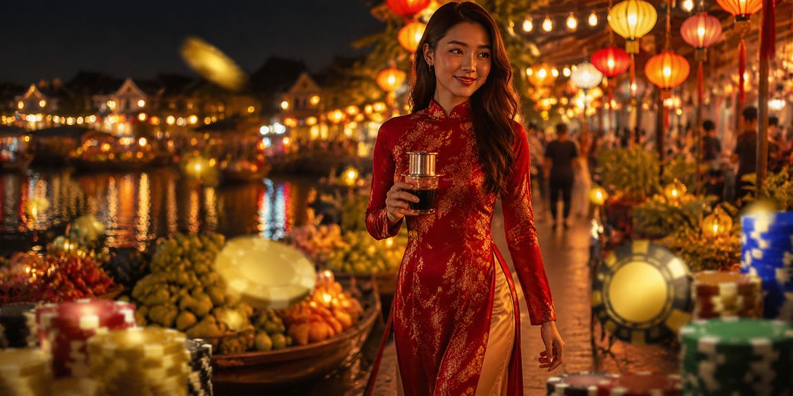 Người dùng tại Hội An xem ưu đãi cashback viet96 bên tách cà phê sáng